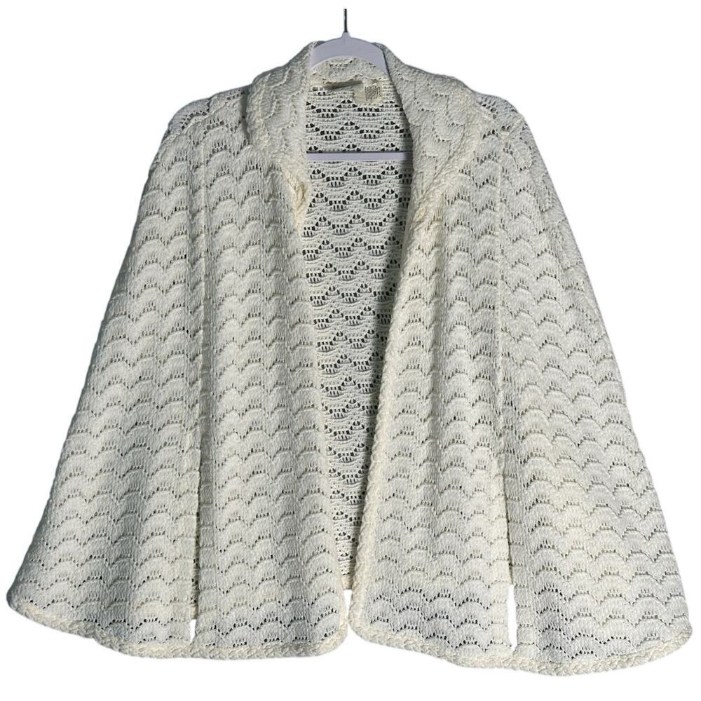 Lane Bryant One Size Collared‎ Crochet Knit Poncho Cape Cream Wrap Shawl Wool